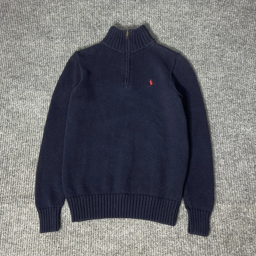 Polo Ralph Lauren Quarter Zip Sweater Boys M Navy Blue Cotton Pullover